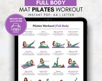 Mat Pilates Workout Poster | Pilates Exercise Chart | No Equipment Home Workout | Pilates Workout Plan | Womens Low Impact Home Workout