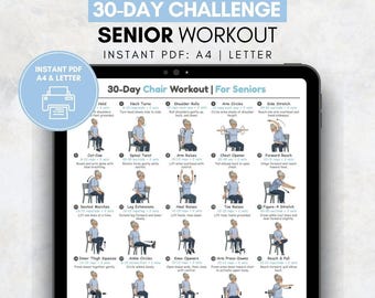 30 Day Chair Workout for Seniors, Seated Exercise Chart Printable PDF, Gentle Daily Routine Poster, Home Workout Wall Art for Elderly