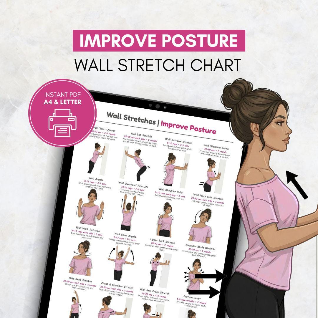 Posture Exercises Chart | Wall Stretch Routine | Standing Flexibility ...