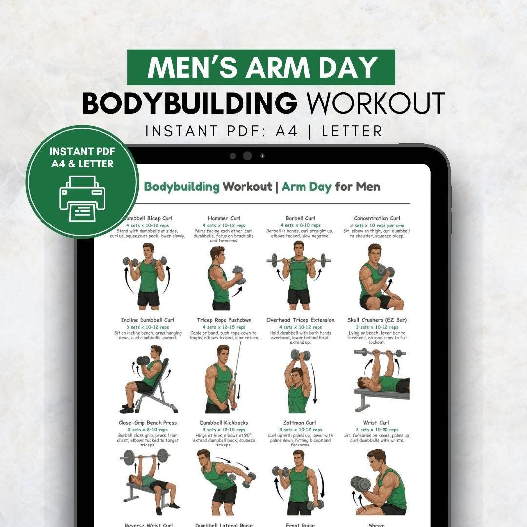 Men’s Arm Day Workout PDF, Bodybuilding Biceps Triceps Plan, Gym ...