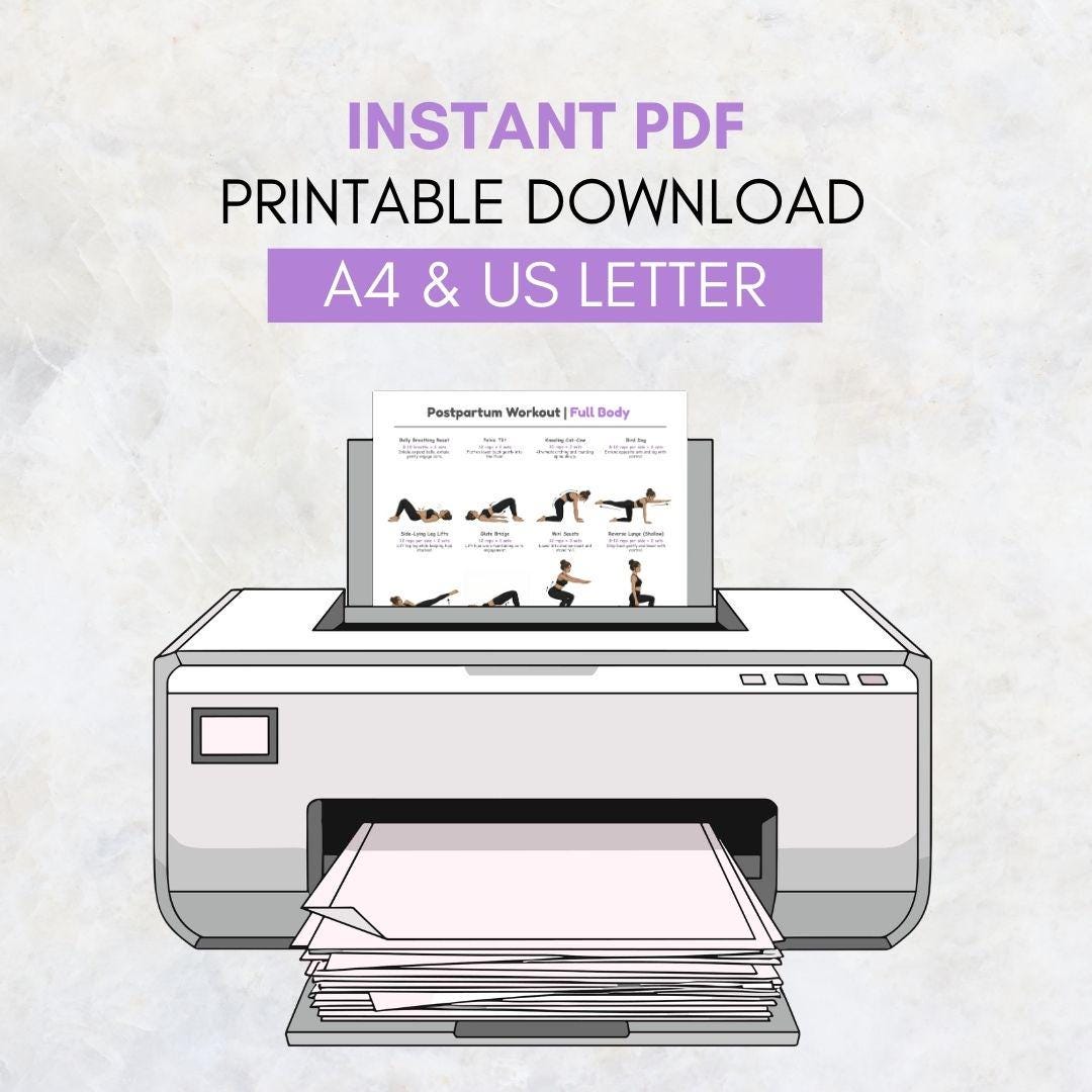 Postpartum Workout Printable for New Moms, Gentle Low Impact Exercises ...