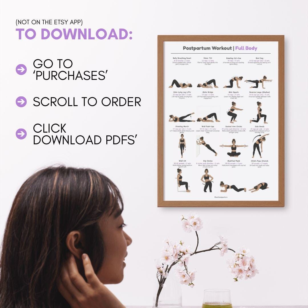 Postpartum Workout Printable for New Moms, Gentle Low Impact Exercises ...