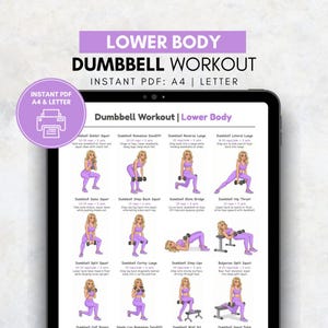 Lower Body Dumbbell Workout Poster | Printable Home Dumbbell Exercises Poster | Glute Workout PDF | Womens Lower Body Home Fitness Routine