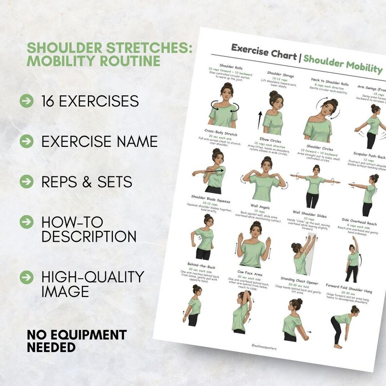 Shoulder Exercises Printable | Posture & Arm Exercises at Home | Upper Body Mobility | Mobility Poster PDF | Neck and Shoulder Exercises image 3