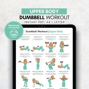 Workoutposter bovenlichaam halter, armen borst schouders rug oefeningstabel afdrukbaar, oefeningen bovenlichaam vrouwen, thuisfitnessroutine pdf