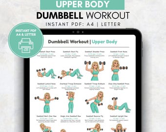 Upper Body Dumbbell Workout Poster, Arms Chest Shoulders Back Exercise Chart Printable, Women Upper Body Exercises, Home Fitness Routine PDF
