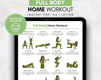 Printable Full Body Home Workout Poster, No Equipment Workout Plan, Bodyweight Exercise Chart, Home Fitness Routine PDF, Home Workout Plan