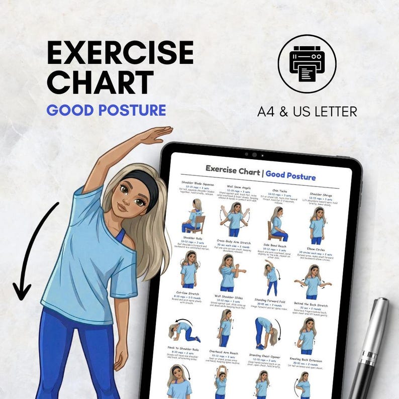Good Posture Exercise Routine Chart | Printable Back and Neck Workout ...