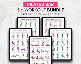 Paquete de ejercicios de pilates en barra (PDF imprimible) / Tabla de ejercicios de pilates en barra / Guía de rutina de pilates en estudio en casa / Ejercicios de pilates en barra en casa para mujeres