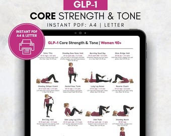 Core & Belly Support Workout Women 40+, Core Toning Low Impact Ab Workout, GLP-1 Friendly Core Strength Plan, Home Workout Printable PDF