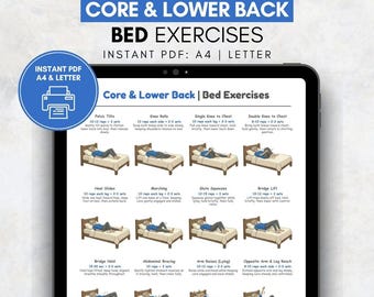 Core and Lower Back Bed Exercises for Seniors, Printable Low Impact Exercise Routine Chart for Older Adults, Gentle Bed Workout Instant PDF