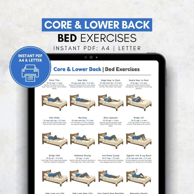 Core and Lower Back Bed Exercises for Seniors, Printable Low Impact ...
