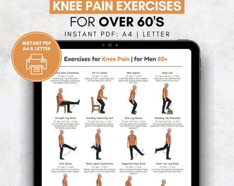 Exercises for Men Over 60 With Knee Pain | Knee Strengthening Exercises Chart | Senior Knee Rehab Workout | Printable Fitness Poster PDF