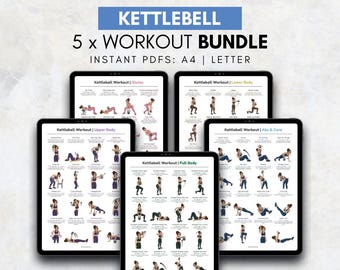 Kettlebell Workout Bundle Printable PDF | Kettlebell Exercise Chart | Abs Core Glutes Upper Lower Body | Womens Home Workout Wall Posters