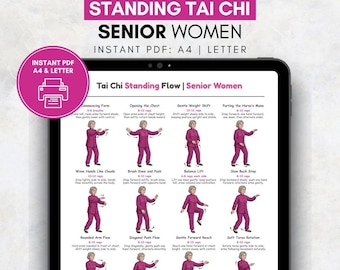 Tai Chi Standing Workout for Women, Tai Chi for Seniors, Tai Chi Standing Chart, Printable Tai Chi Exercises for Seniors, Pdf Exercise