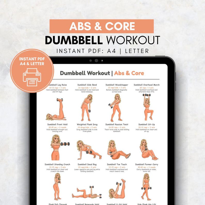 Dumbbell Abs & Core Workout Poster | Dumbbell Ab Workout at Home ...