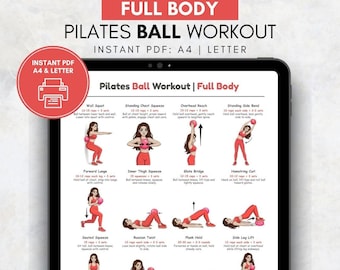 Pilates Ball Full Body Workout PDF, Stability Ball Exercises, Full Body Pilates Exercises, At Home Pilates Workout, No Equipment Exercises