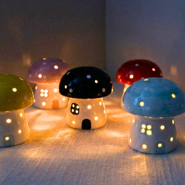 Mushroom Ceramic Night Light, Handmade Glowing Mushroom House Lamp, Cute Bedside Light, Creative Bedroom Decor, Mushroom Lover Gifts