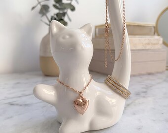 Cat Ceramic Ring Holder, Ceramic Cat Jewelry Holder, Cat Tail Necklace Stand, Cat Lover Gift, Vanity Decor, Cute Ring Dish, Cat Mom Gift