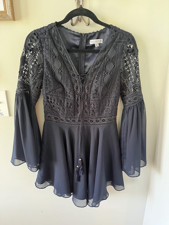 Two Sisters Lace Boho Festival Dress | Navy | Size S (US 4 / AU 8) View 3