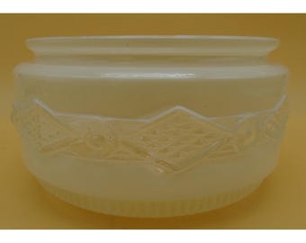 Vtg Art Deco MCM Cream & Clear Glass Shade Ceiling Drum Light Fixture Cover