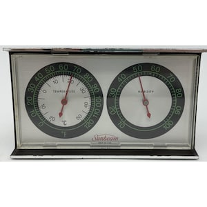 Vintage Sunbeam Väggskrivbord Väderstation Termometer Fuktighet Temperatur MCM