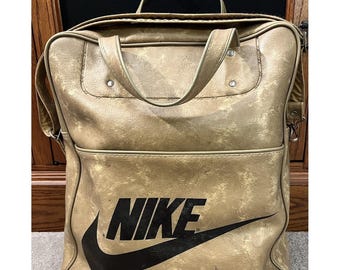 Vintage Nike PVC Tan Travelite Luggage Track Bag Strap and Double Handle