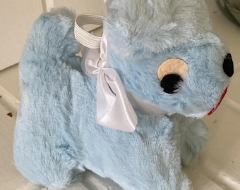 Vintage Bantam Toys Blue Plush Dog Wrist Elastic Rattle With Tag Made In USA