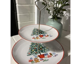 Vintage Himark Christmas Tree 2 Tier Server Tray I986 Made In Japan Item 16-6018