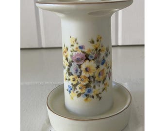 Lefton China Hand Painted Off White Floral Toothbrush Holder 270 Gold Trim *Pics