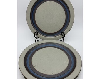 Set of 3 Vtg Otagiri Horizon Large Dinner Plates  Japan Blue Brown Stoneware