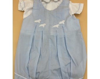 Vtg 2 Pc Blue CARRIAGE BOUTIQUES Baby Boy Bubble Romper 18 M Horse Embroidery