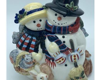 2003 Gibson Claire Murray Woodland Friends Snowman Christmas Ceramic Cookie Jar