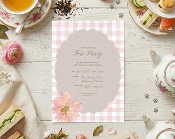Tea Party Invitation Template, Editable Canva Invite, Bridal Shower, Garden Party, Printable & Mobile