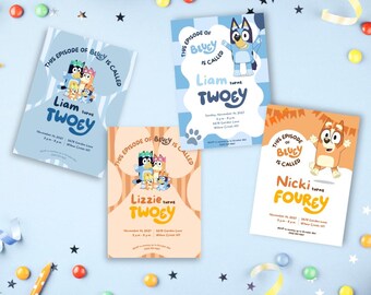 Bluey Family Birthday Invitation Template, Editable Canva Kids Party Invite (Digital Download)