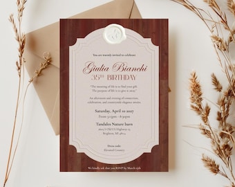 Elegant Barn Birthday Invitation, Rustic Countryside, Canva Template (Digital Download)