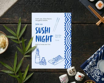 Sushi Night Invitation, Editable Canva Template, Dinner Party, Asian Cuisine Gathering, Printable & Digital