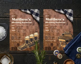 Rustic BBQ Birthday Invitation, Editable Canva Party Invite (Digital Download)