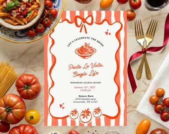 Pasta Party Invite, Bridal Shower Invite, Editable Canva Template Invitation, Printable & Mobile