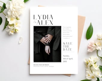 Modern Classic Save the Date, Elegant Minimalist Wedding, Printable Template (Digital Download)