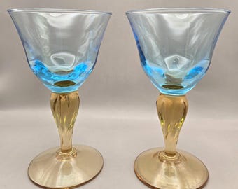 Par de copas de vidrio artístico hechas a mano, estilo vintage de la década de 1940, de Vetreria. Ahorra 7,25" de alto (BX).