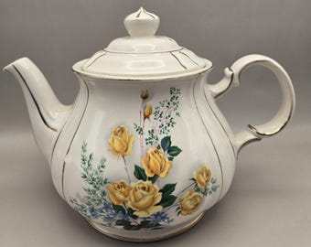 Vintage Tea Pot James Sadler Eng. Hand Painted Yellow Roses Porcelain B#24