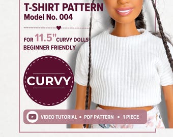 Curvy Barbie T-Shirt Sewing Pattern, 11.5 Inch Doll Clothes (PDF Download)