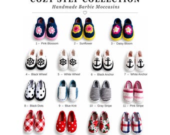 Handmade Barbie Moccasins, Cozy Step Collection, 15 Styles