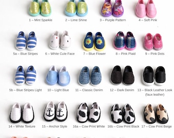 Handmade Barbie Moccasins, Fabric Denim Faux Leather Doll Shoes, 22 Styles