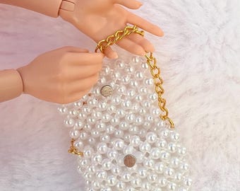 Mini Pearl Handbag for 1:6 Scale Dolls | Handmade Doll Purse with Magnetic Closure