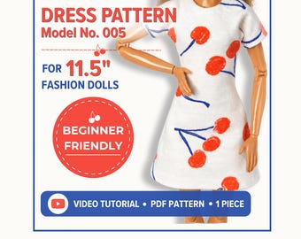 11.5 Inch Fashion Doll Dress Pattern | Beginner Sewing Project (PDF Download)