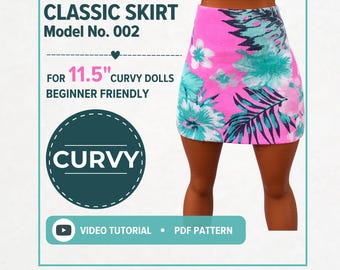 Barbie Curvy Skirt Sewing Pattern, 11.5" Doll Clothes PDF, Beginner Friendly (Digital Download)