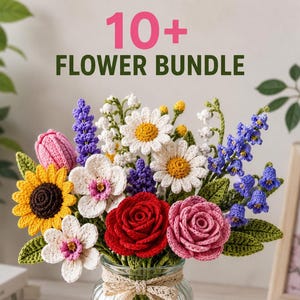 10+ Häkelblumen-Anleitungen (PDF), handgefertigte Sträuße, anfängerfreundlich, ideal als Geschenk zur Hochzeit oder zum Valentinstag