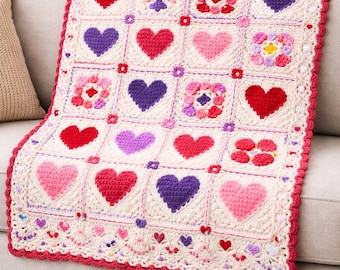 Overlay Mosaik Crochet Liebe Herz Oma Quadrat Decke Muster, Be My Valentine's Einzigartige Werfen